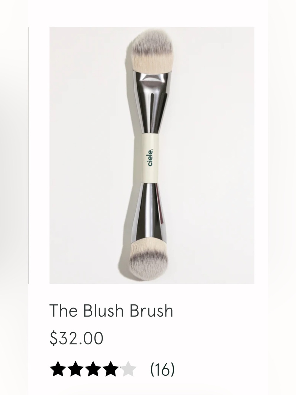 BNIB Ciele The Blush Brush — Double-Ended Cream & Silver Makeup Brush